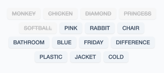 Word highlighted in the grid and crossed off in the list